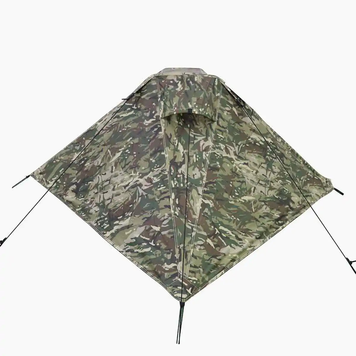 Top view of Highlander Blackthorn 1 Person Tent Gen 2 in multicam, featuring a central ventilation flap and durable polyester material.  from  John Bull Clothing 
