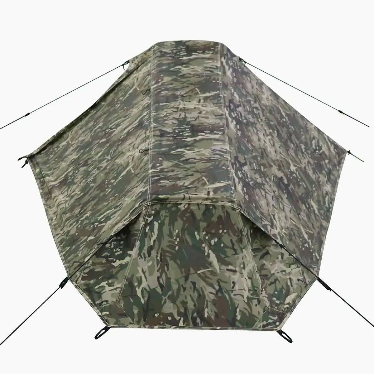 Rear view of Highlander Blackthorn 1 Person Tent Gen 2 in multicam, showing its compact and angular design for efficient solo shelter.  from  John Bull Clothing 