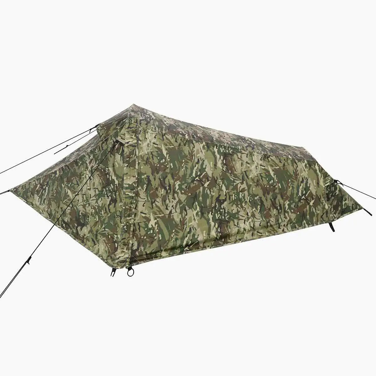 Highlander Blackthorn 1 person lightweight camo tent, zipped up. HMTC from  John Bull Clothing 