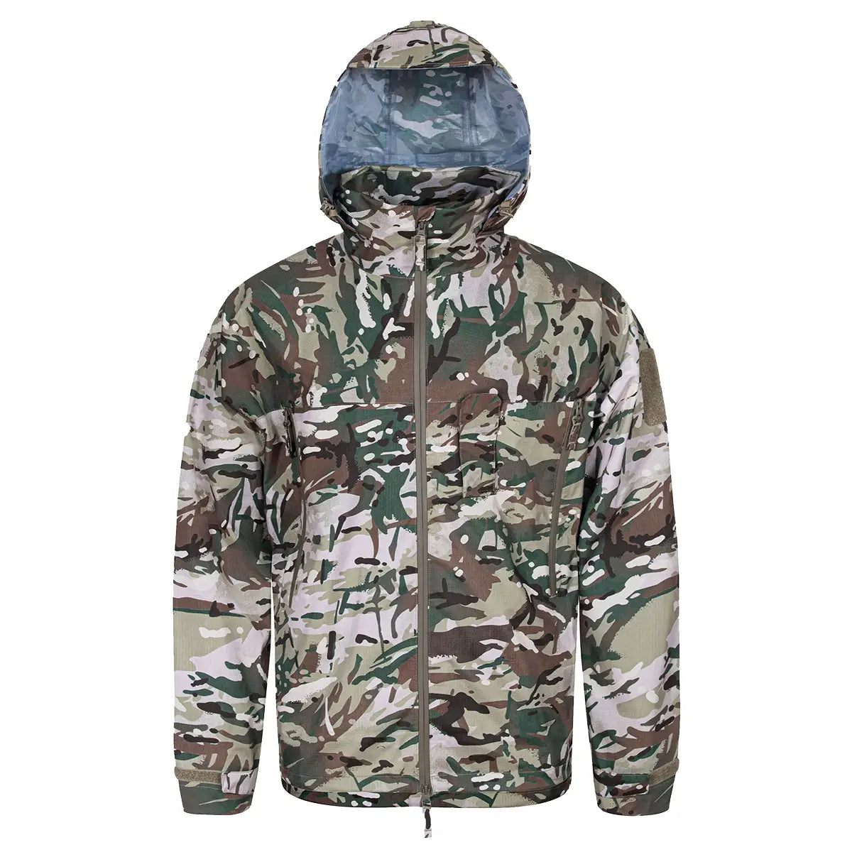 Highlander Cyclone Pro Waterproof Jacket in camouflage pattern, designed for tactical use and all-weather outdoor wear.