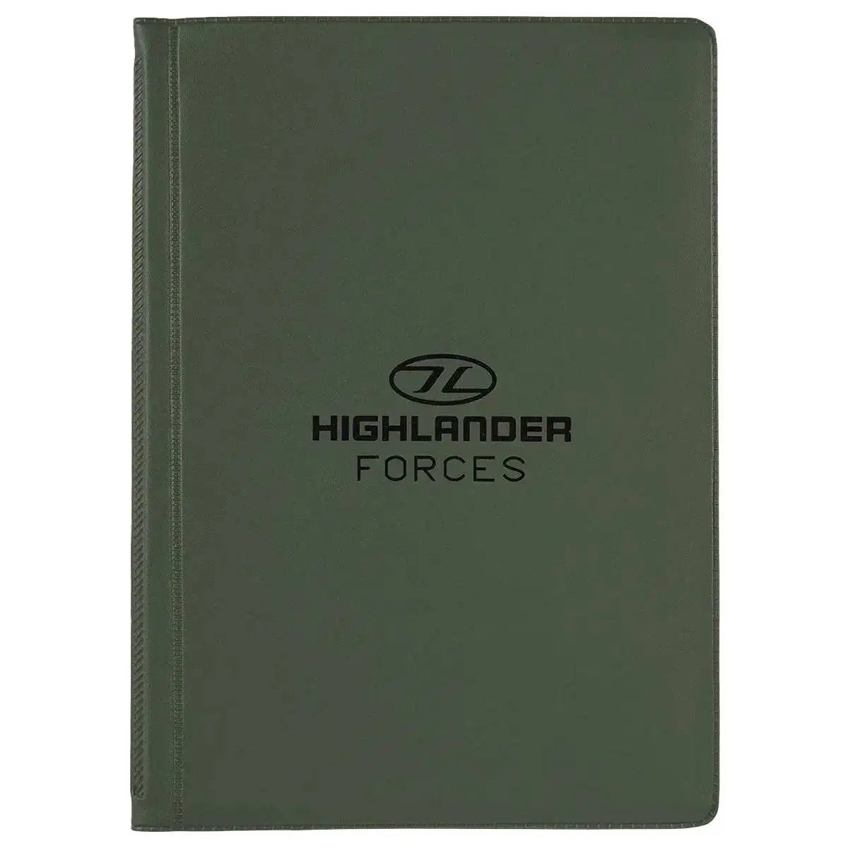 Highlander Forces A6 Documents Folder in green with a durable polyester cover and black logo. Ideal for organizing and protecting important papers.  from  John Bull Clothing 