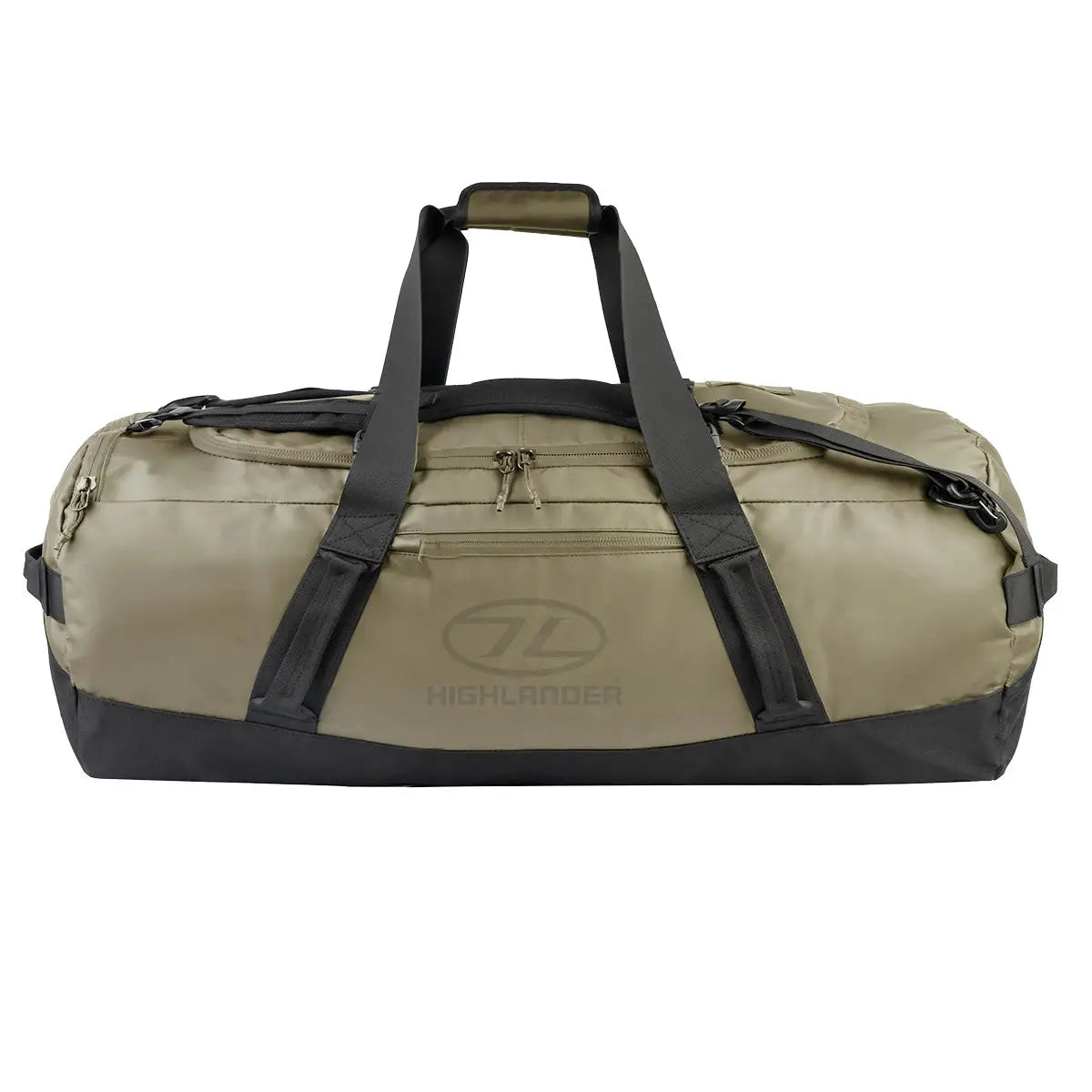 Highlander Hauler Duffel Bag in green, extra-large capacity with reinforced handles and water-resistant material for rugged outdoor use. 120 litre from  John Bull Clothing 
