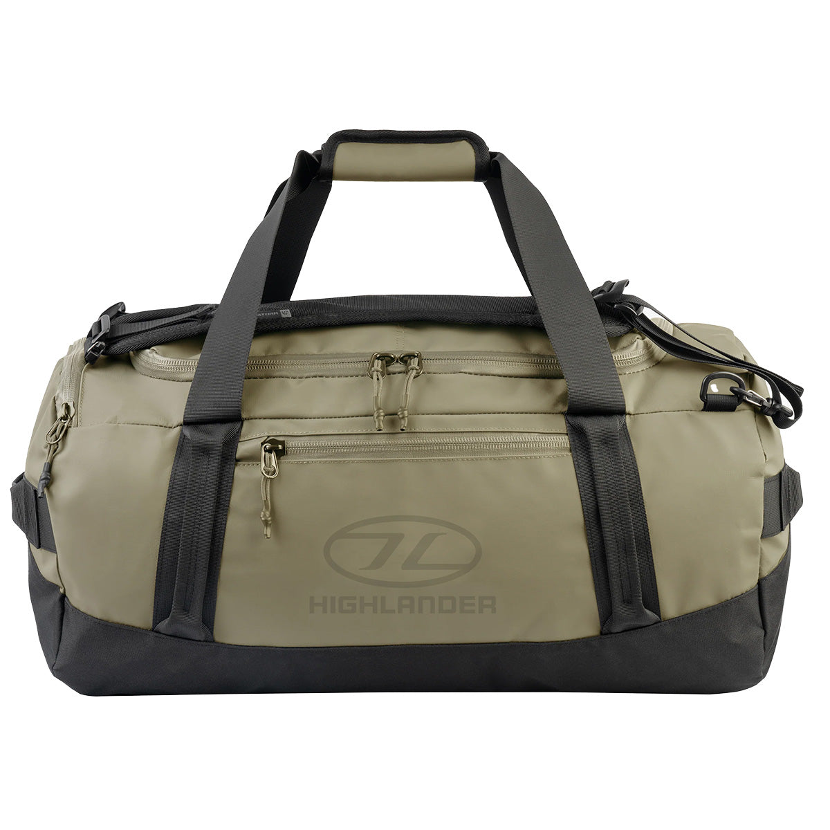 Highlander Hauler Duffel Bag in green with black accents, featuring durable 600D PVC material and multiple compartments for versatile storage.