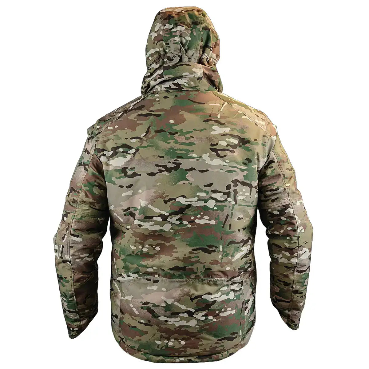 Rear view of Stoirm Mission Primaloft Waterproof Jacket Multicam highlighting full camouflage pattern and insulated tactical outerwear fit.  from  John Bull Clothing 