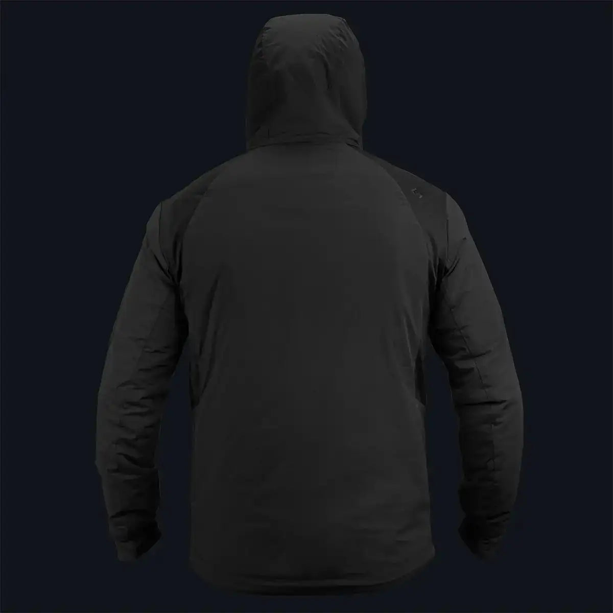 Back view of Highlander Stoirm Primaloft Thermal Jacket in black, showcasing full-coverage hood and durable construction.  from  John Bull Clothing 