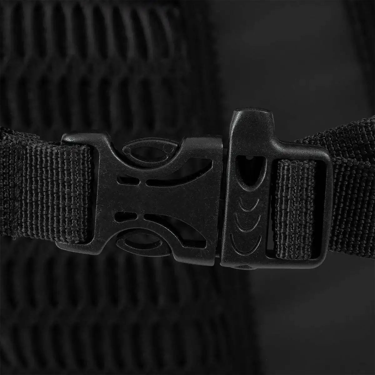 Detailed view of Highlander Veltra 44L Cabin Bag Black buckle, featuring secure fastening and adjustable straps for a customized fit.  from  John Bull Clothing 