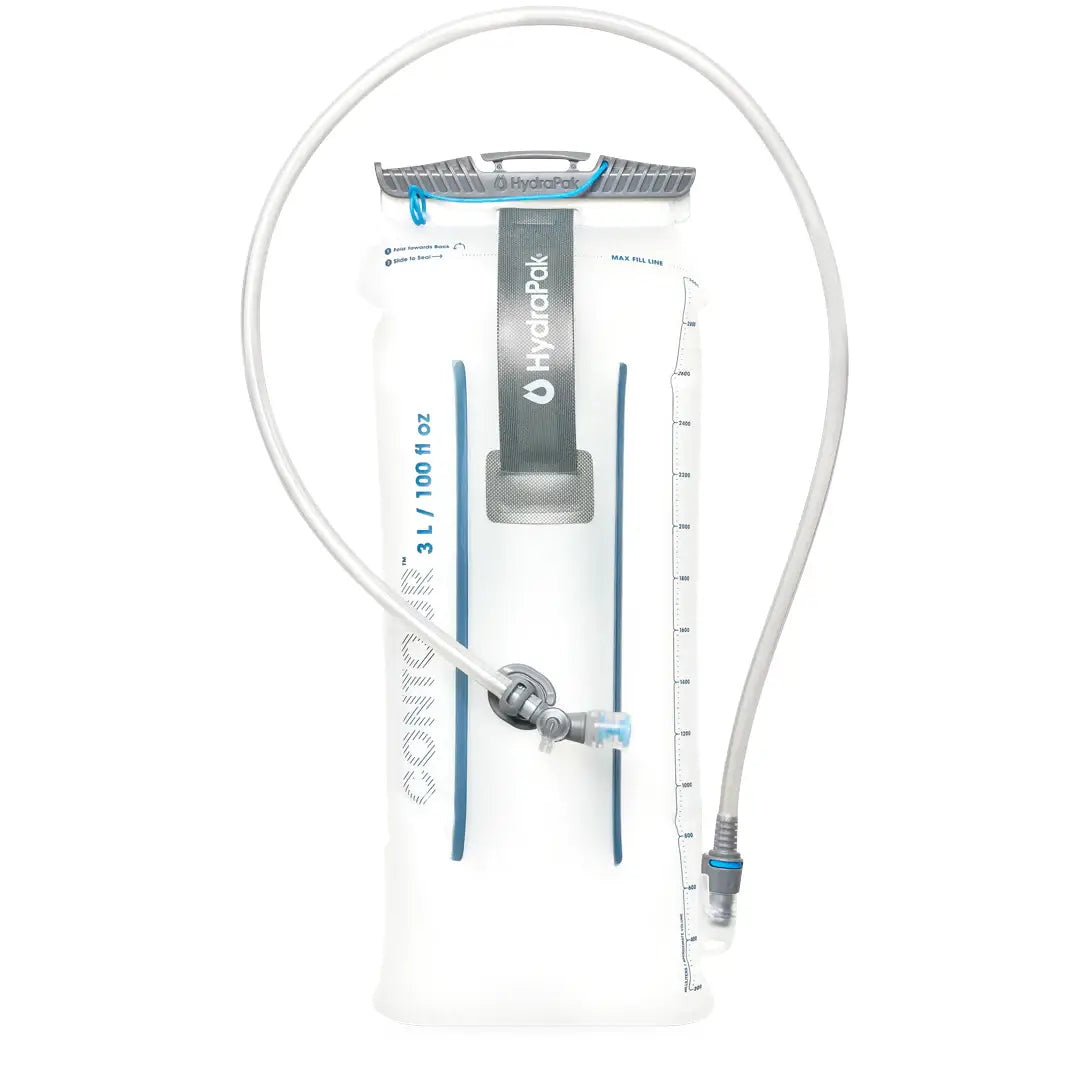 HydraPak Contour Clear Water Reservoir 3L model with hose, designed for long outdoor treks. Premium hydration gear from John Bull Clothing.