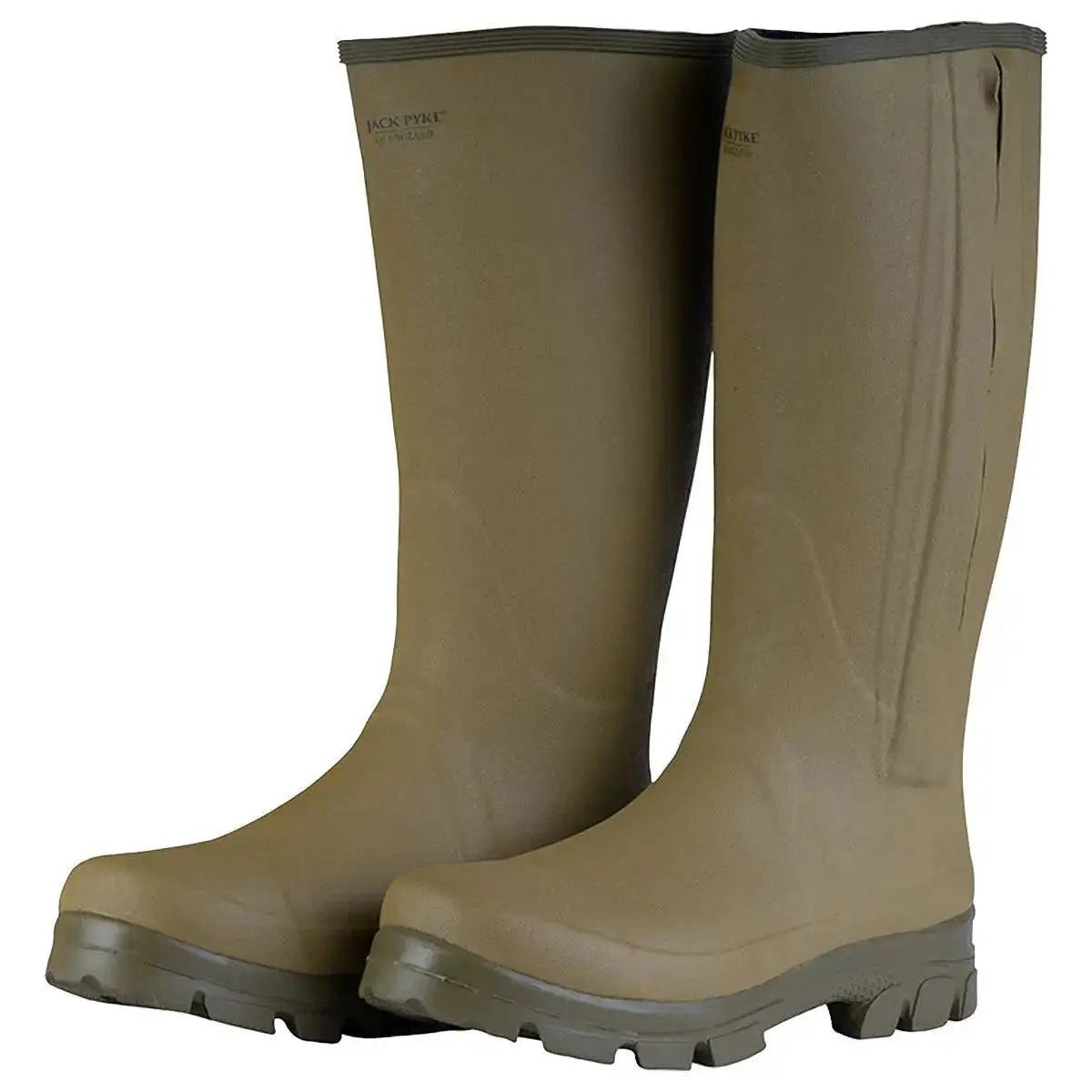 Jack Pyke Ashcombe Zip Wellie Boot in green, designed for outdoor use with a durable neoprene lining and sturdy sole for grip and comfort.  from  John Bull Clothing 