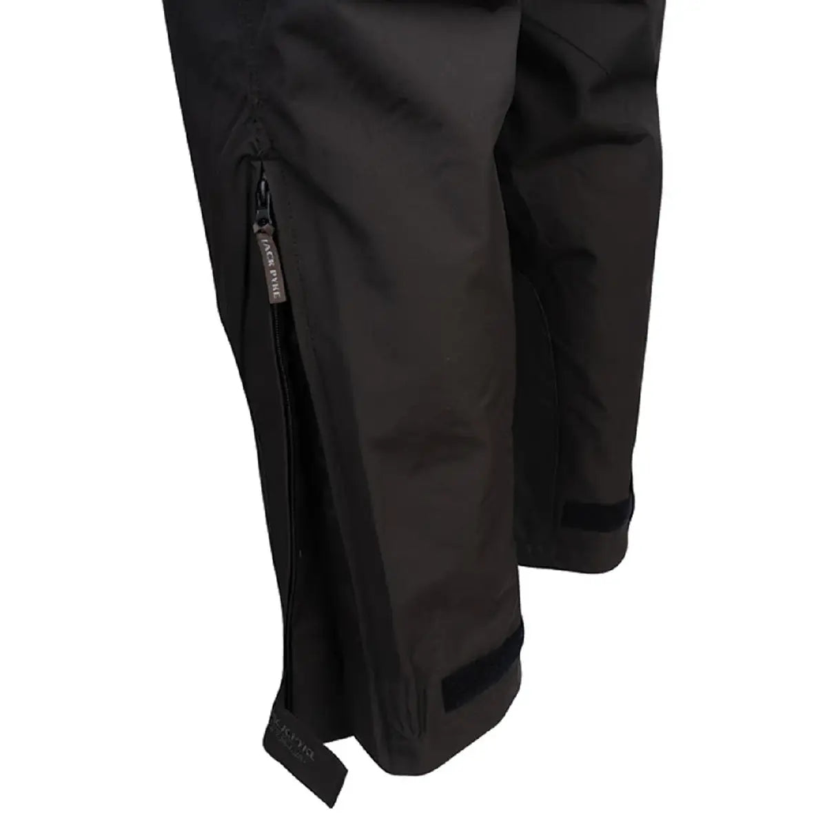 Close-up of Jack Pyke Technical Featherlite Over Trouser leg zipper and Velcro strap for easy on-off and secure fit over boots.