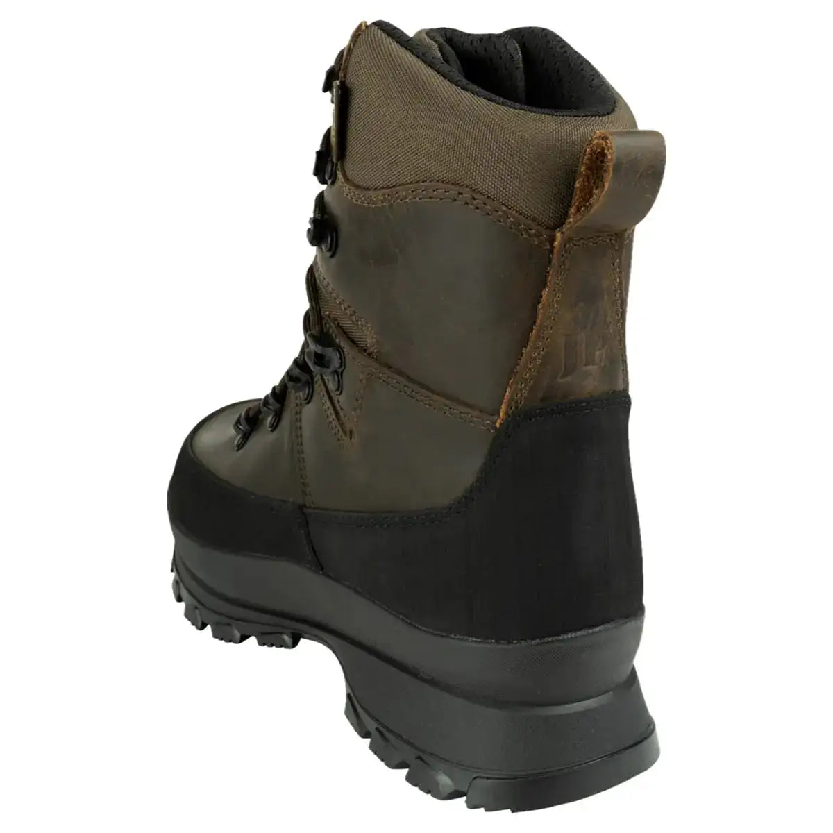 Rear angle of Jack Pyke Waterproof Field Boots highlighting padded collar and pull loop for easy wear in field environments.  from  John Bull Clothing 