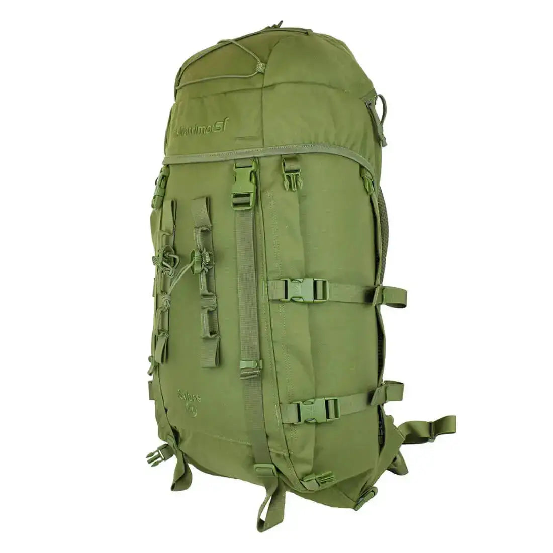 Karrimor SF Sabre 45 PLCE Rucksack in olive green, unisex tactical backpack with adjustable straps and reinforced build for outdoor use. Green from  John Bull Clothing 