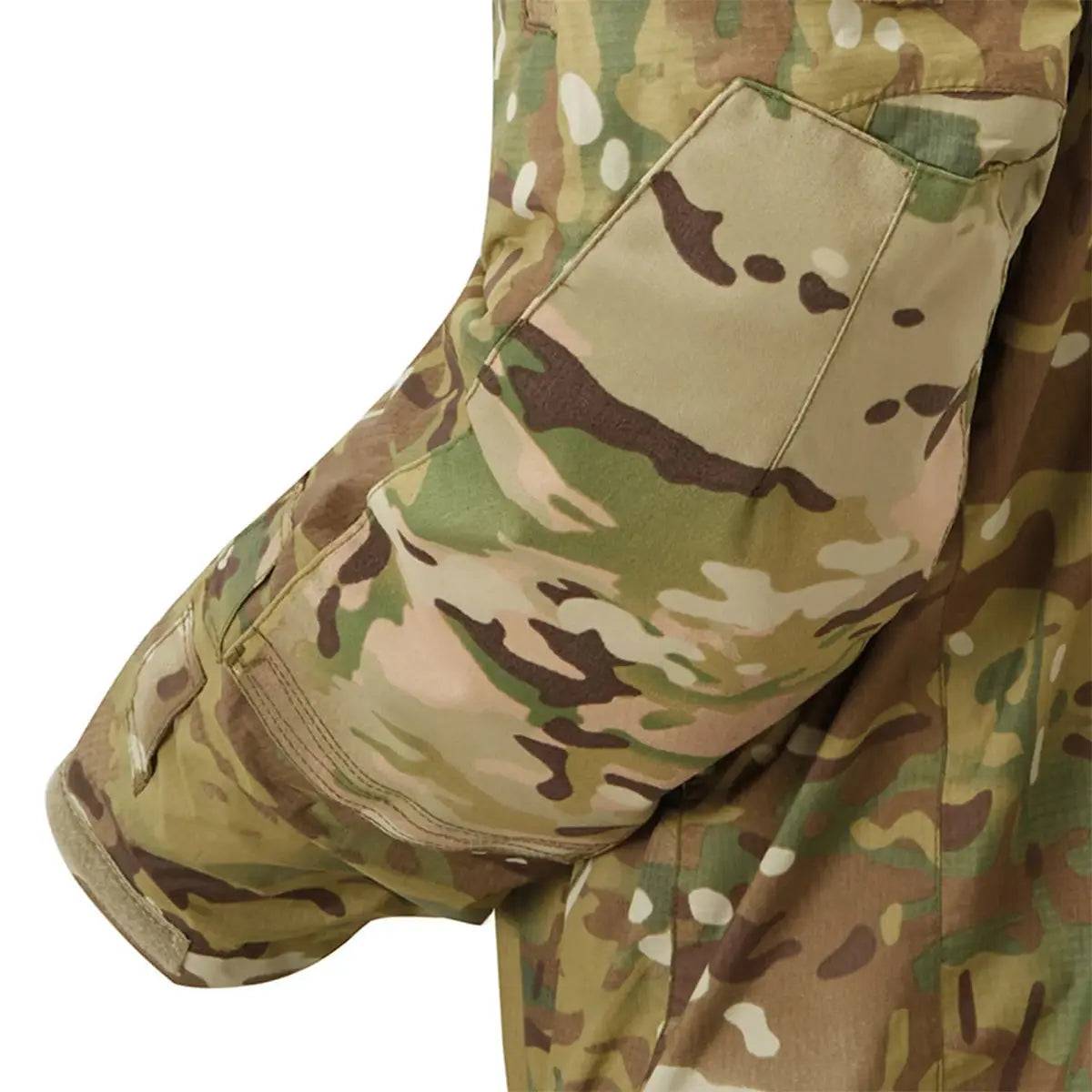 Keela Thor Waterproof Multicam Jacket's reinforced elbow pad area, designed to accommodate internal joint protection for enhanced durability and comfort.