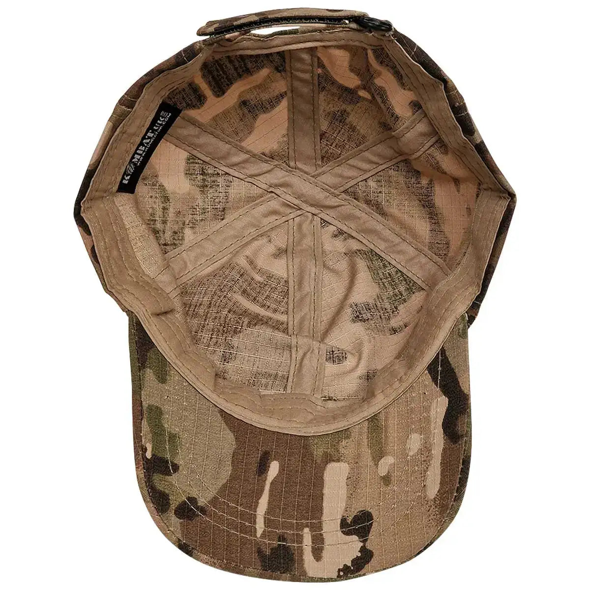 Interior view of kids camouflage baseball cap showing lining and size tag  from  John Bull Clothing 