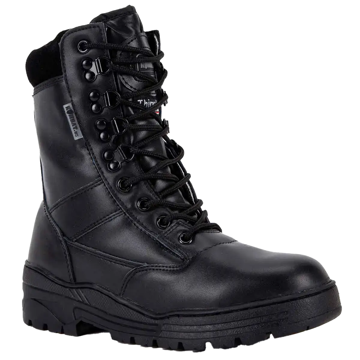 Single Kombat UK All Leather Patrol Boot in Black featuring reinforced toe, padded collar, and durable lacing system | John Bulls  from  John Bull Clothing 