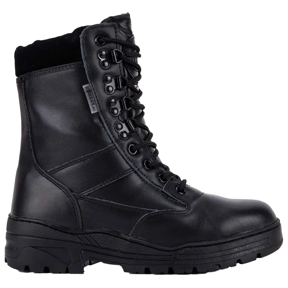 Side profile of Kombat UK All Leather Patrol Boot Black showing full-grain leather construction and heavy-duty stitching | John Bulls  from  John Bull Clothing 
