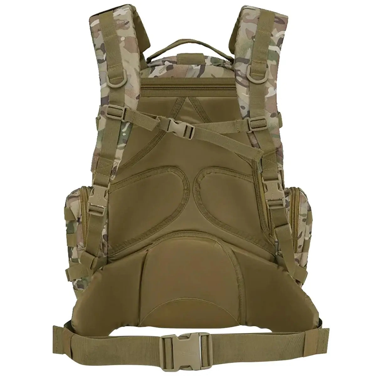 Back view of Kombat Viking Patrol Pack 60 Litre BTP - Tactical Backpack featuring padded straps, sternum and waist support for heavy loads.