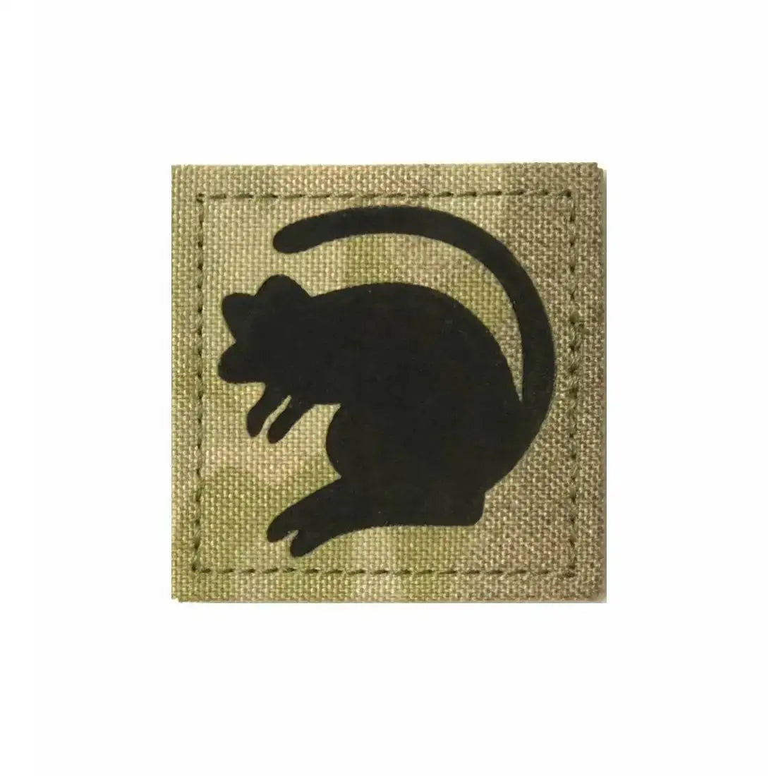 Luminae Black Rats Non-IR TRF Patch featuring a black rat silhouette on a Multicam Cordura background. Durable hook & loop backing for tactical gear attachment.  from  John Bull Clothing 