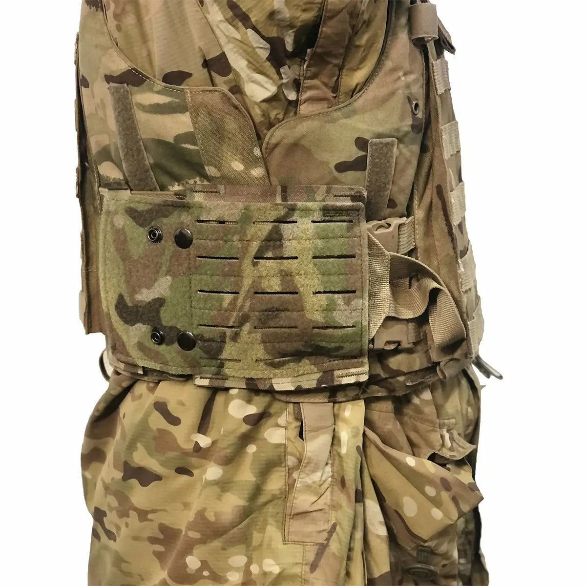 Camouflage tactical vest with MOLLE webbing for gear storage