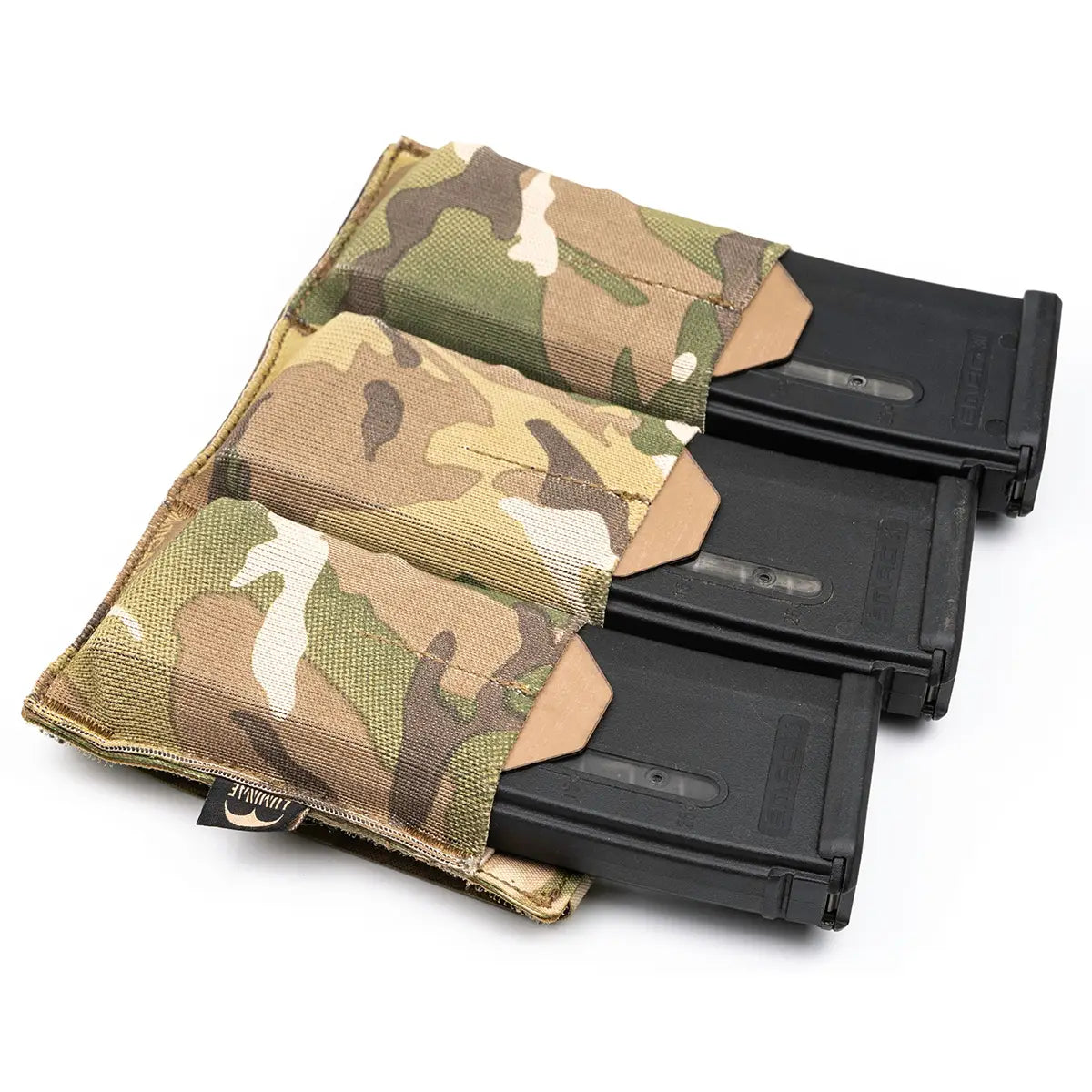 Camo ammo magazine pouch with three magazine slots, tactical weapon accessory
