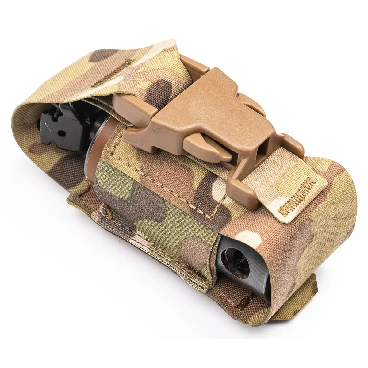 Camo weapon accessory pouch with grenade launcher and tactical gear