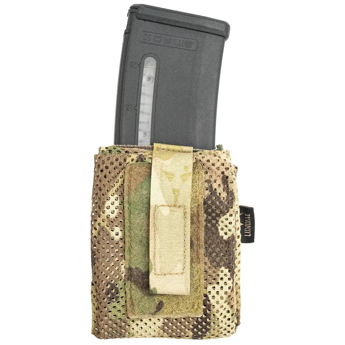 Black polymer magazine with mesh camouflage pouch, holds a magazine, tactical gear, compact design, John Bull Clothing SKU: JB1357