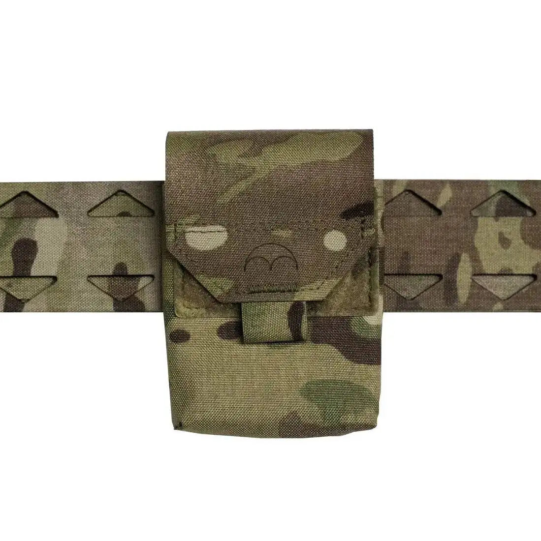 Luminae Multicam Micro Pouch MTP securely attached to a tactical belt, offering compact storage for small tools and essentials.  from  John Bull Clothing 