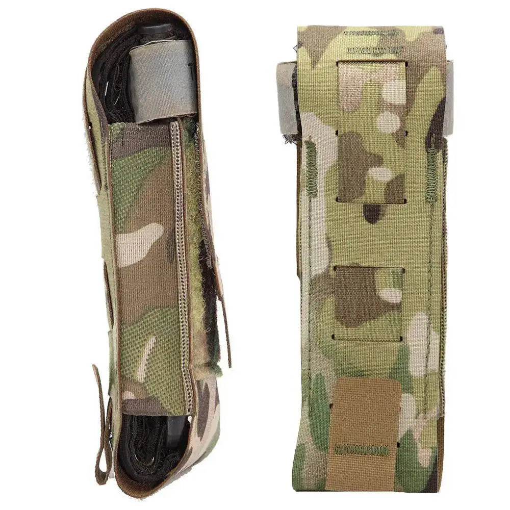 Rear and side view of Luminae Multicam TQ Pouch MTP featuring MOLLE compatibility for easy attachment to gear. Made from rugged Cordura fabric.  from  John Bull Clothing 