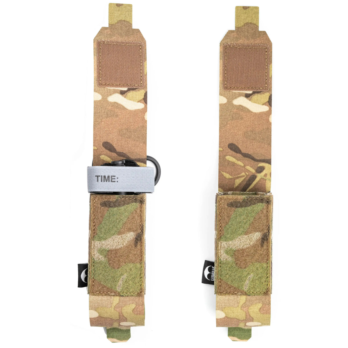 Luminae Multicam TQ Pouch MTP in camouflage Cordura material with Velcro closure, designed for tourniquet storage, tactical military use