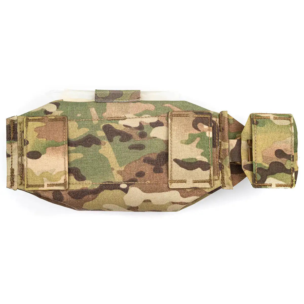 Inside view of camouflage Luminae Over the Belt OTB pouch with organized storage for gear, featuring zipper closure and durable fabric