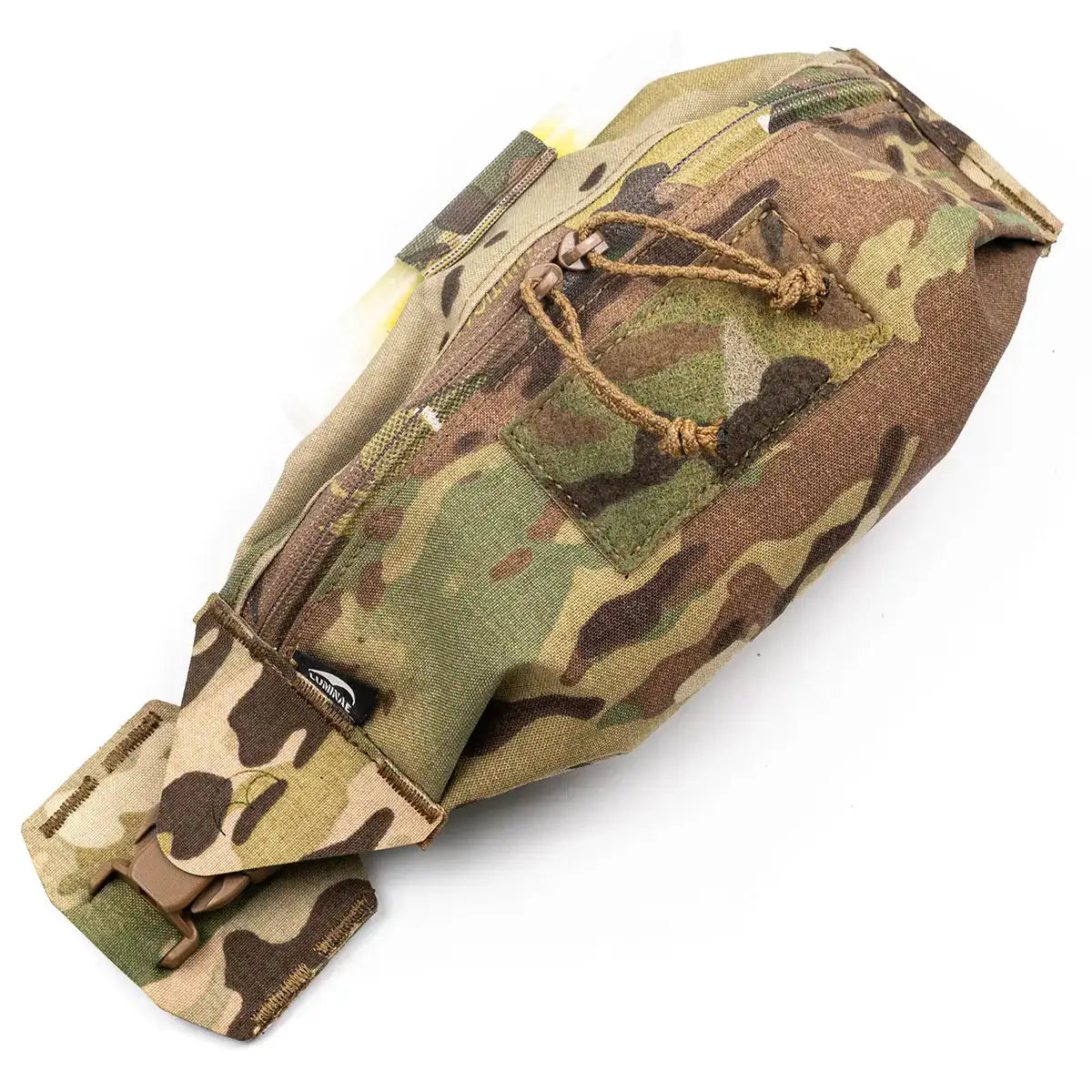 Back view of Multicam Luminae Over the Belt OTB pouch with adjustable strap, camouflage pattern, and secure buckle, ideal for tactical use