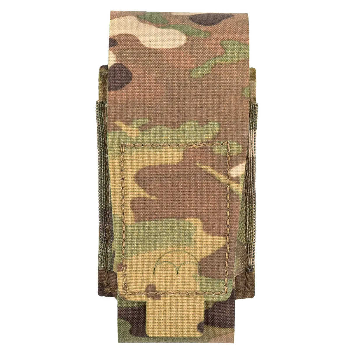 Rear view of Multicam camouflage pouch with MOLLE attachment system for tactical gear, SKU: JB1296