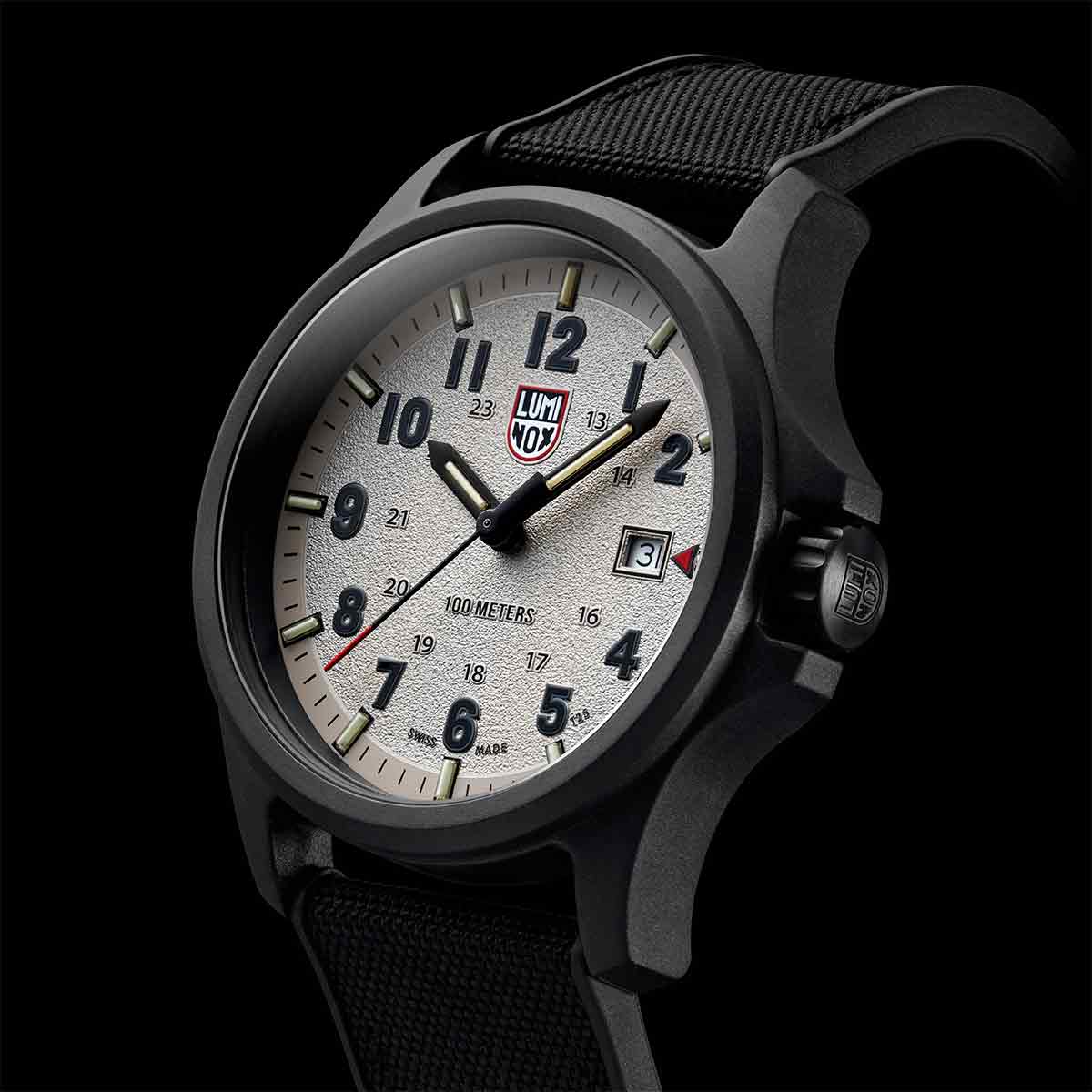 Angled view of Luminox Atacama Field 1960 Series Watch XL.1971.SET showing rugged Carbonox case and detailed dial design.
