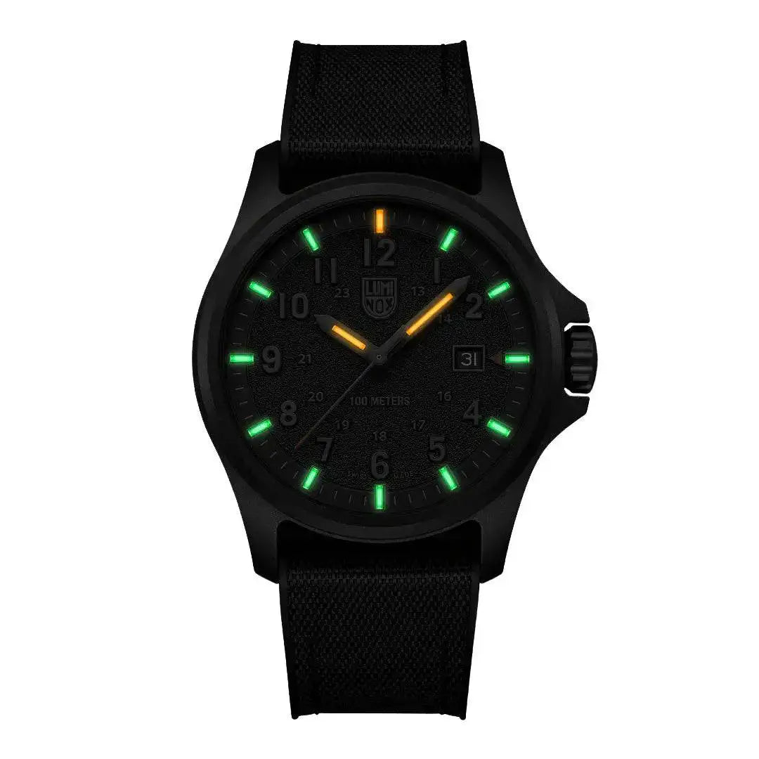 Luminox Atacama Field 1960 Series Watch Black 43mm XL.1961 featuring self-powered illumination with green and orange glowing markers in the dark.  from  John Bull Clothing 
