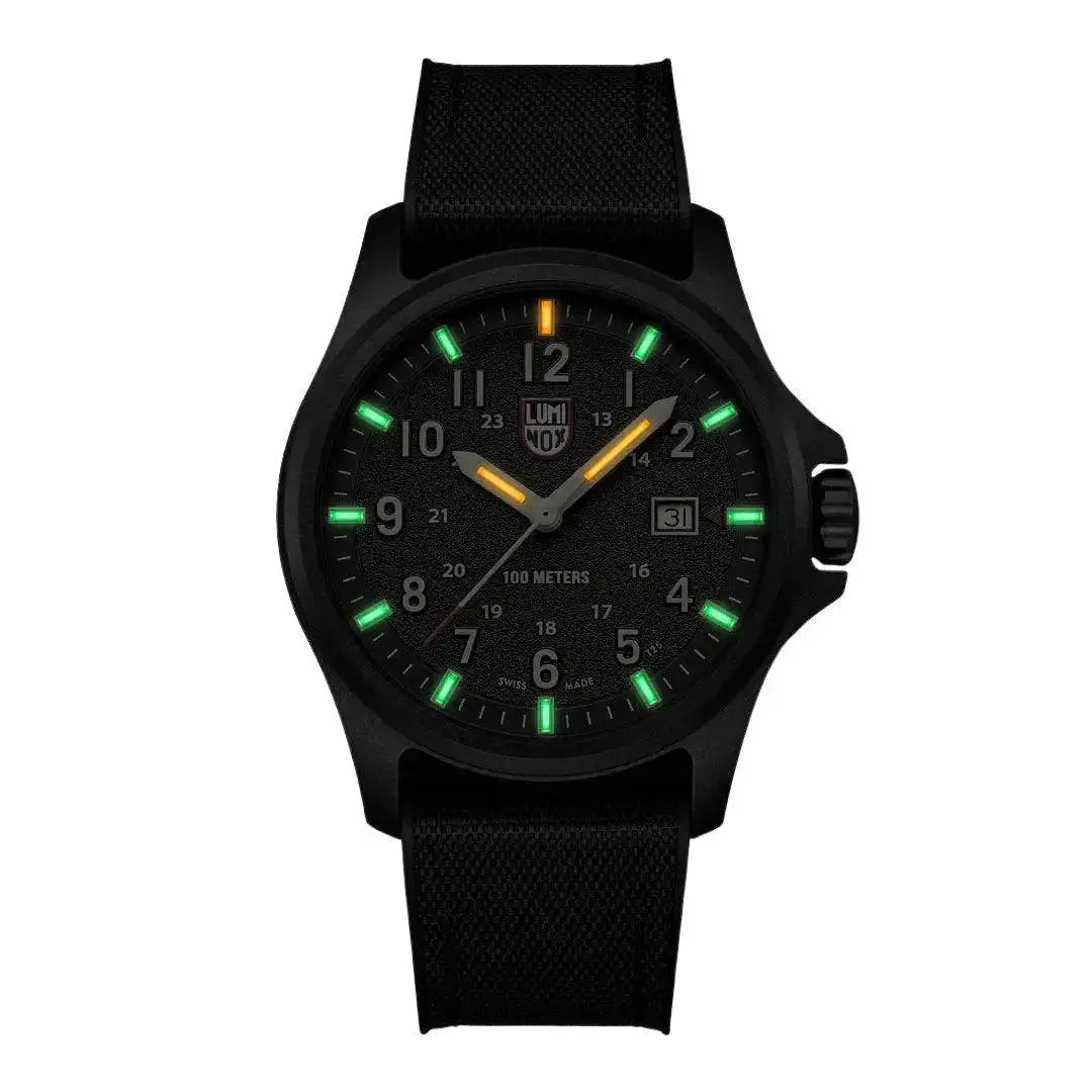 Luminox Atacama Field 1960 Series Watch XL.1970.SET featuring luminous green and orange markers for enhanced visibility in low-light conditions.  from  John Bull Clothing 