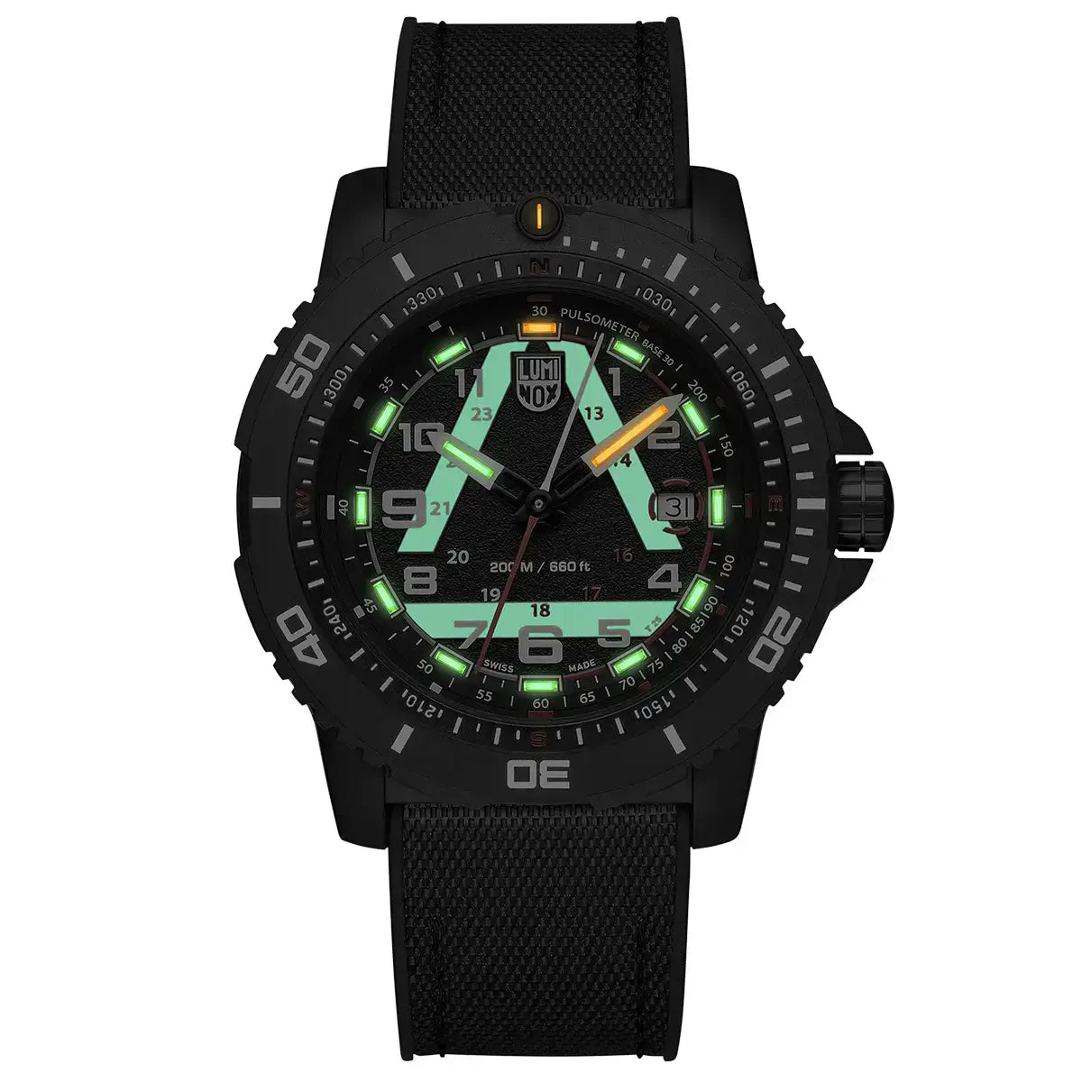 Luminox black tactical watch with luminous dial, large numerals, date display, and rugged design, SKU: JB1656