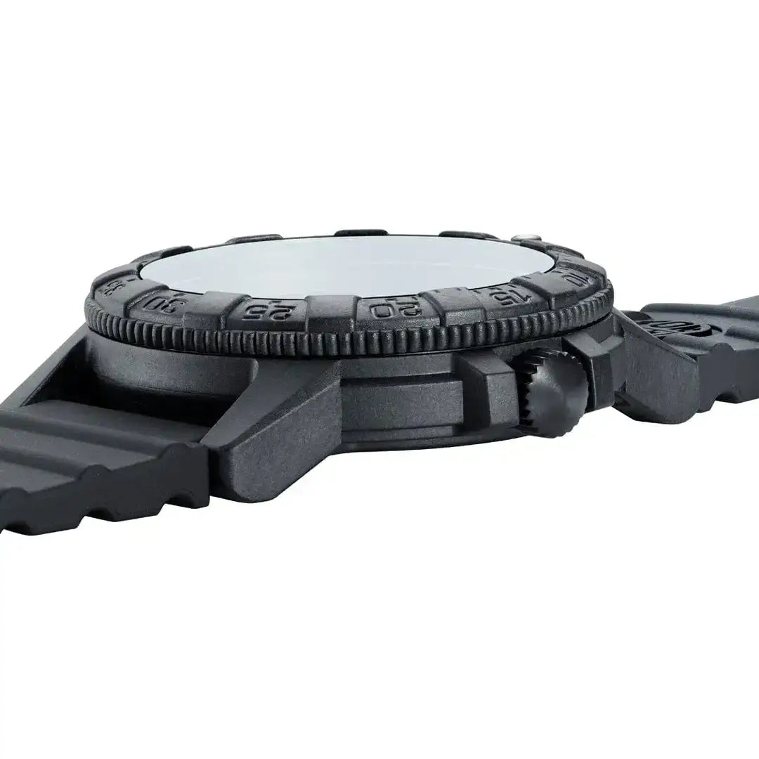 Black Luminox Leatherback Sea Turtle Giant 44mm outdoor watch with durable rubber strap, unidirectional bezel, and analog display for rugged outdoor use - SKU: JB1655