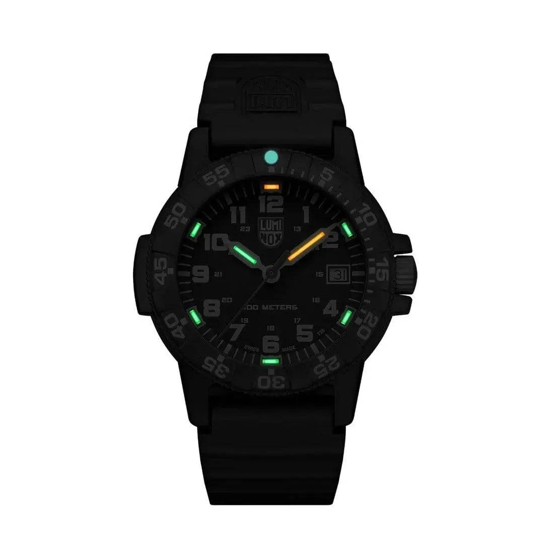 Luminox Leatherback Sea Turtle 0300 Series Watch XS.0301.L featuring luminous hands and markers for enhanced visibility in low-light conditions.