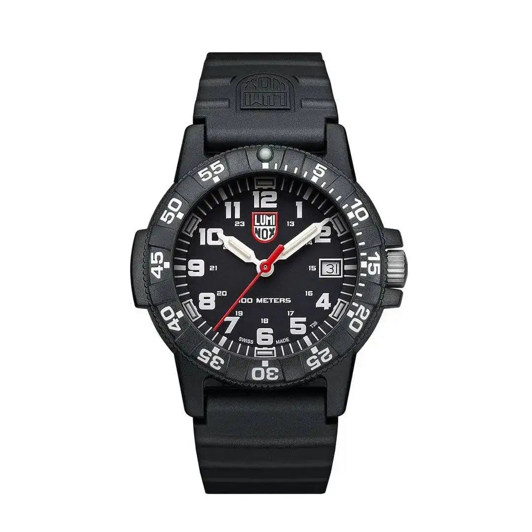 Luminox Leatherback Sea Turtle 0300 Series Watch XS.0301.L with a black dial, white numerals, and a durable black rubber strap. Water-resistant up to 100 meters.  from  John Bull Clothing 