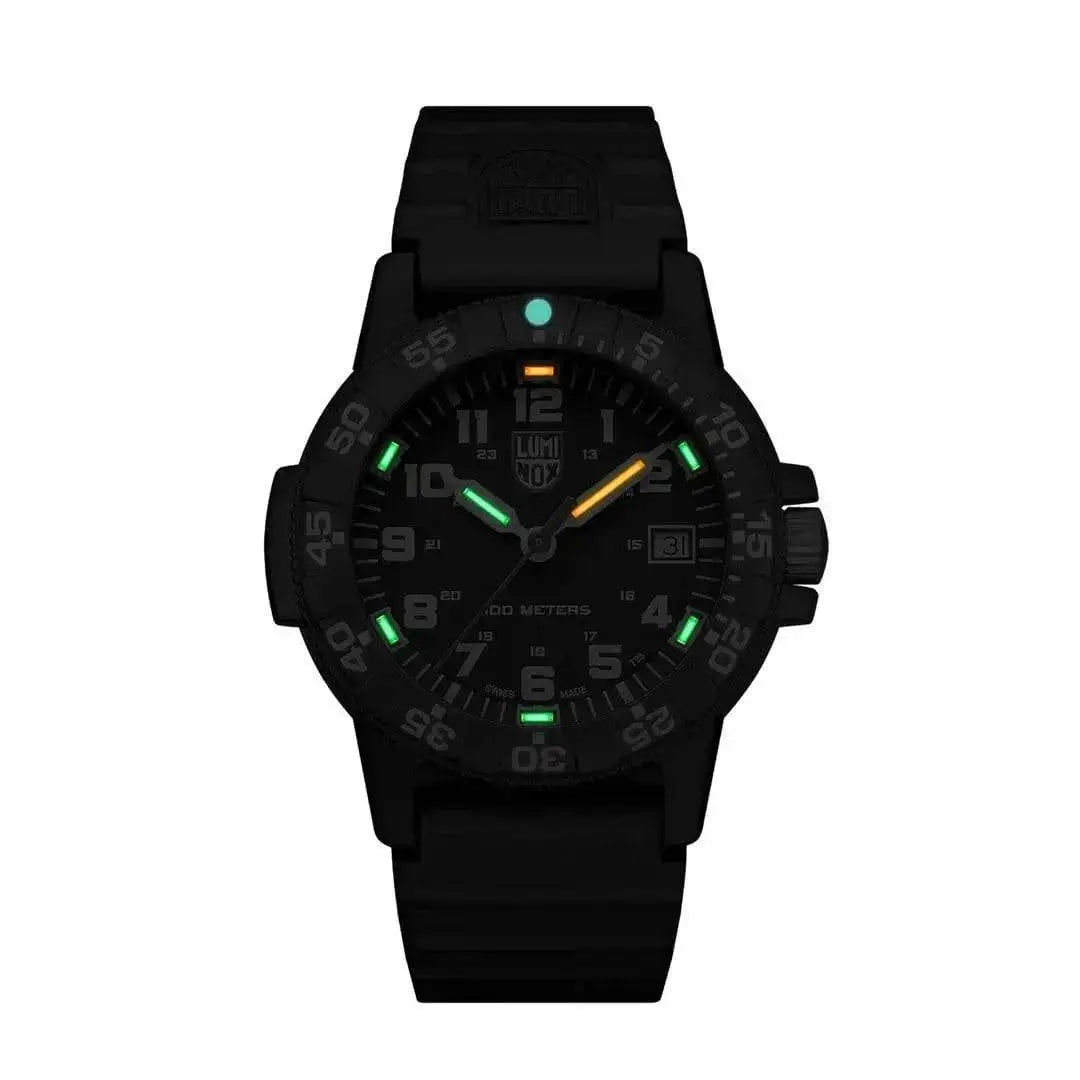 Luminox Leatherback Sea Turtle 0300 Series Watch XS.0301.L featuring luminous hands and markers for enhanced visibility in low-light conditions.  from  John Bull Clothing 