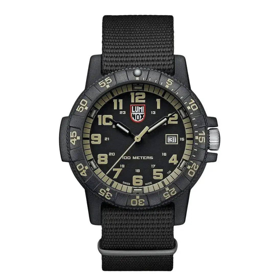 Luminox Leatherback Sea Turtle Giant 0320 Watch XS.0333 with beige dial, black Carbonox case, and black nylon strap for rugged outdoor wear.  from  John Bull Clothing 