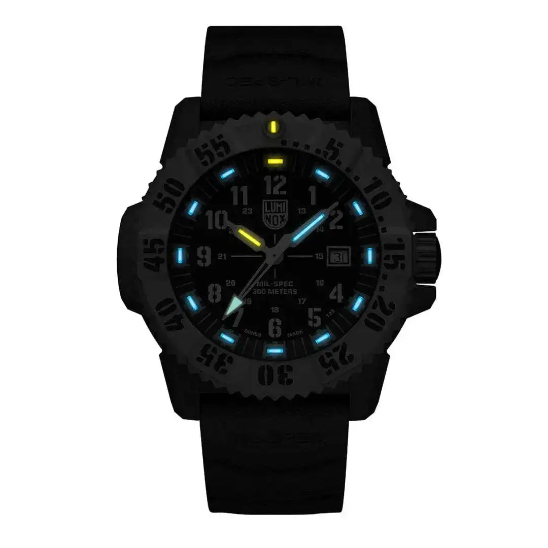 Luminox Mil-Spec 3350 Series Watch 46mm Black XL.3351.SET featuring luminescent markers for enhanced visibility in low-light conditions.  from  John Bull Clothing 