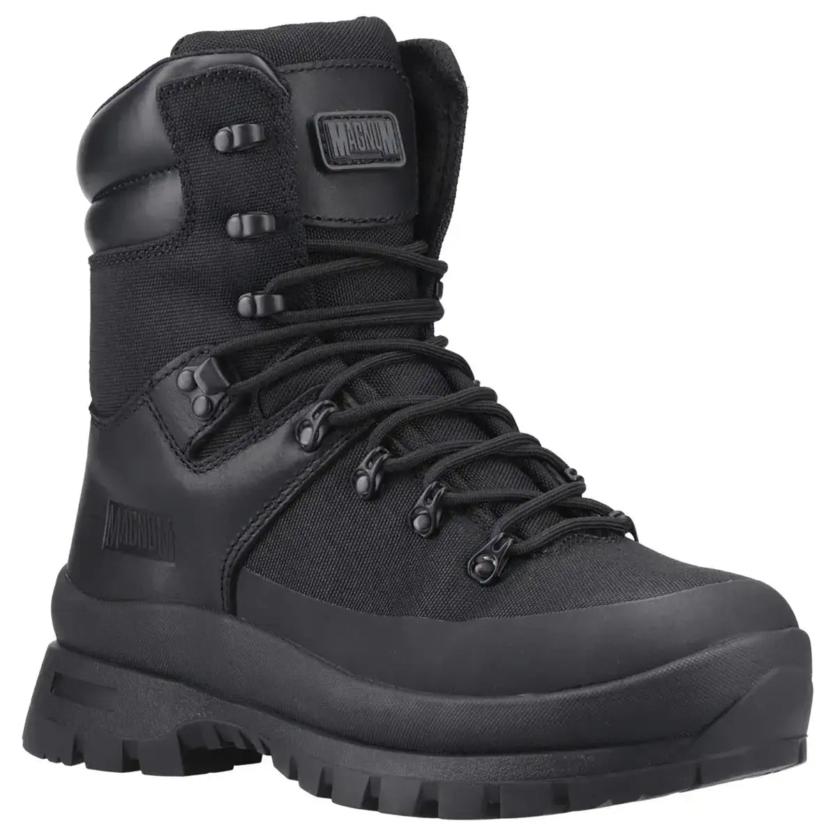 Black tactical police boots with rugged sole and padded ankle support  from  John Bull Clothing 