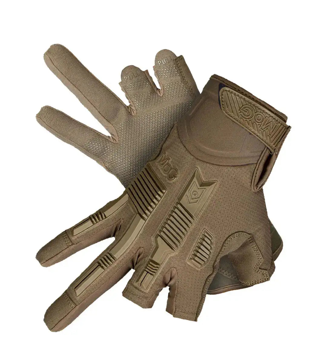 MoG Target High Abrasion Ergoshield Gloves - Trivium Brown laid flat to highlight protective padding and durable stitching for rugged use.  from  John Bull Clothing 
