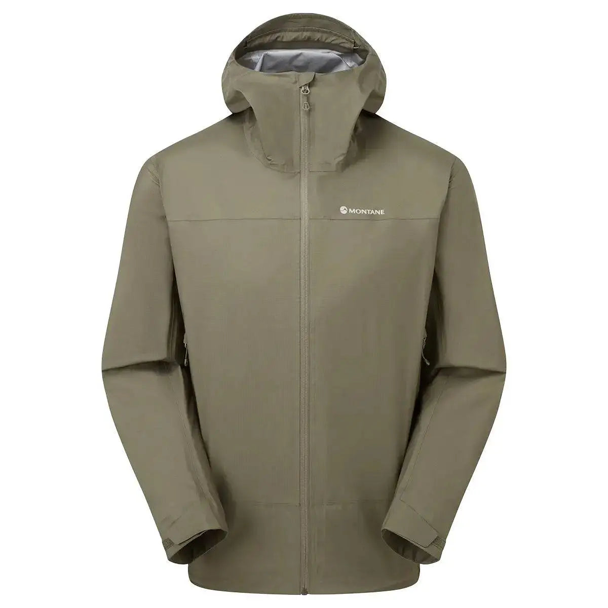 Montane Mens Cetus Lite Waterproof Jacket in olive green with a hooded design, lightweight construction, and durable waterproof fabric. Caper from  John Bull Clothing 