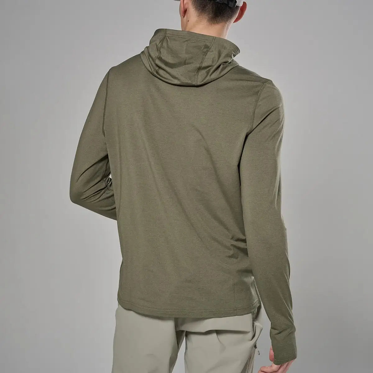 Olive green lightweight hooded jacket made from technical fabric, designed for outdoor activewear, with a relaxed fit and subtle stitching details - SKU: JB1621-CP-S