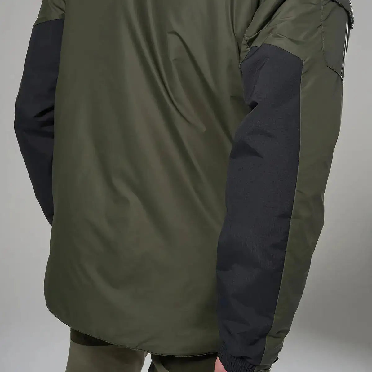 Back view of Montane Extreme Smock Insulated Mens jacket in olive with reinforced black elbow patches, built for durability, John Bull Clothing.  from  John Bull Clothing 