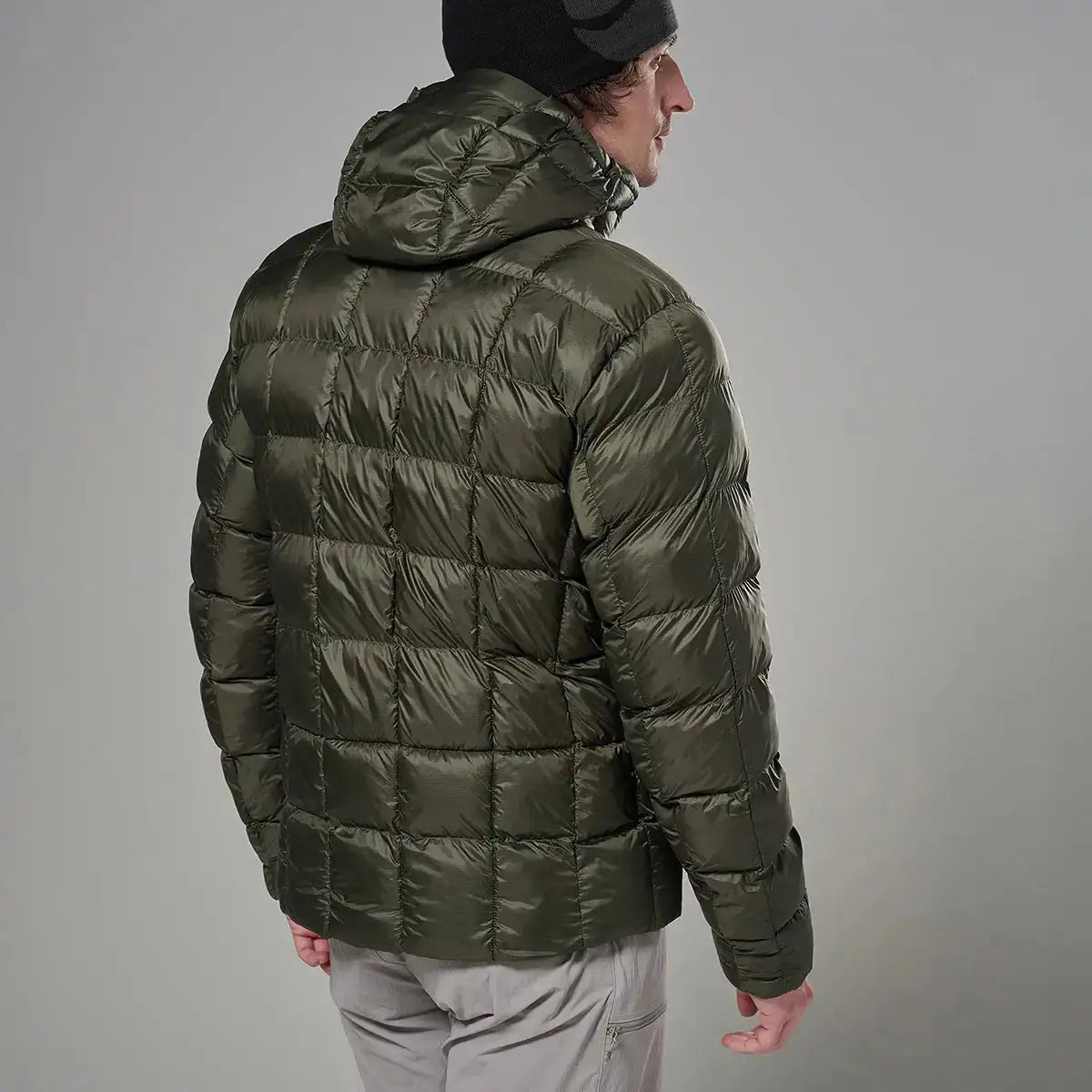 Olive green puffer jacket with hood, quilted design, lightweight insulated outerwear for cold weather, men's outdoor apparel - SKU: JB1616-MO-S