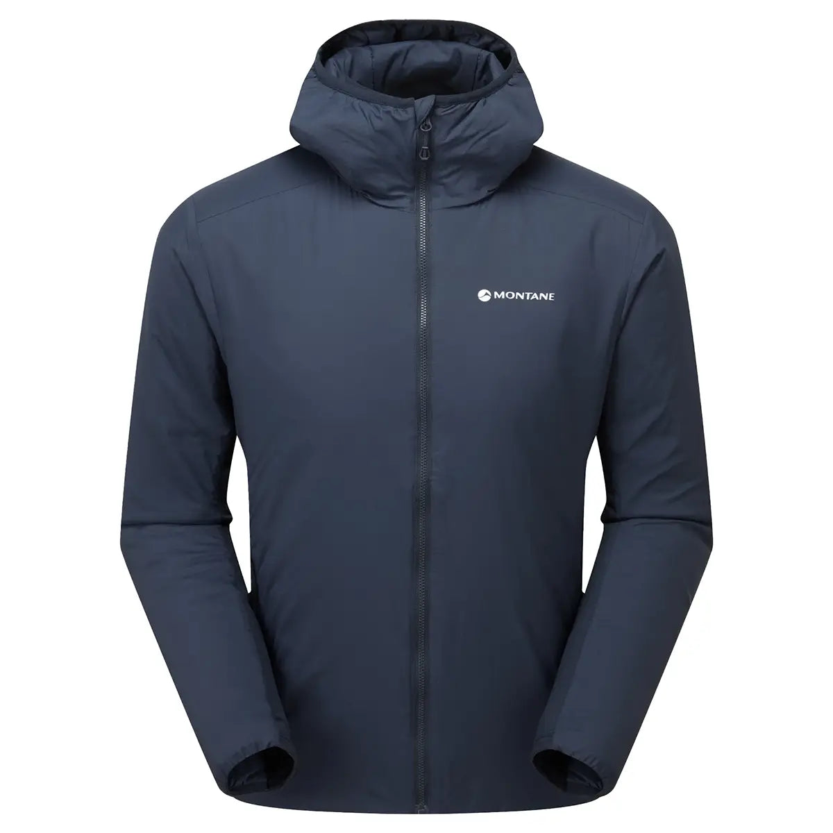 Montane Mens Sirocco Hooded Insulated Jacket in navy blue, lightweight and insulated for active outdoor performance.