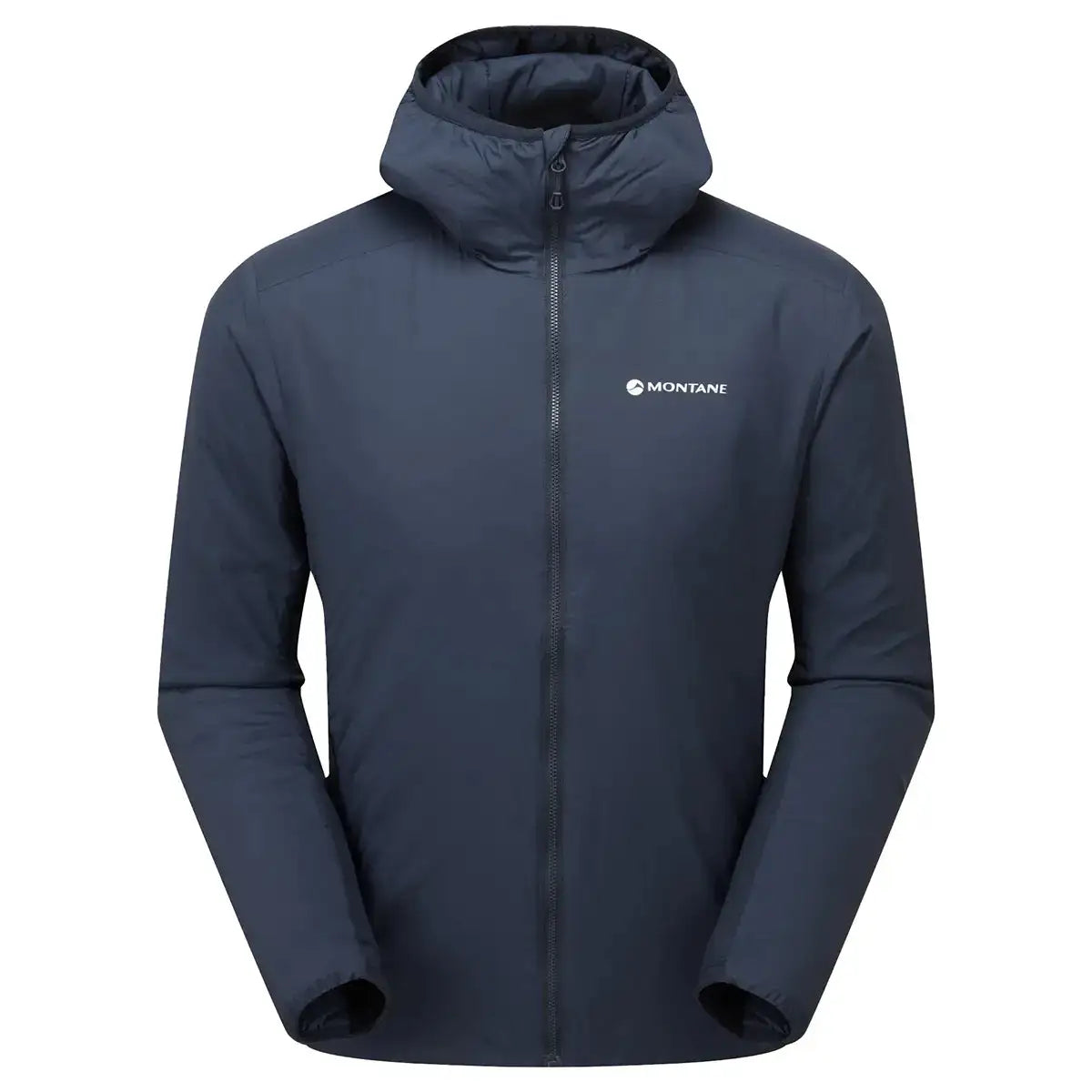 Montane Mens Sirocco Hooded Insulated Jacket in navy blue, lightweight and insulated for active outdoor performance. Eclipse Blue from  John Bull Clothing 