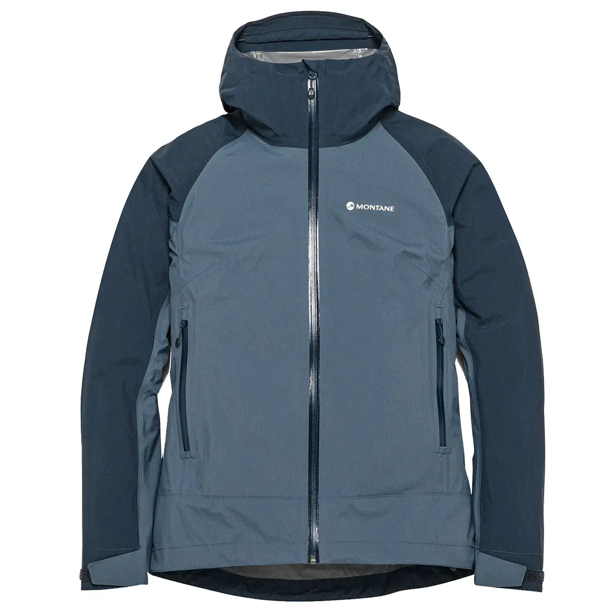 Montane waterproof jacket for women in gray and black, outdoor apparel